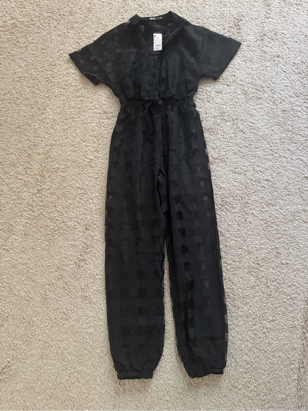 Missguided black sheer organza check jumpsuit